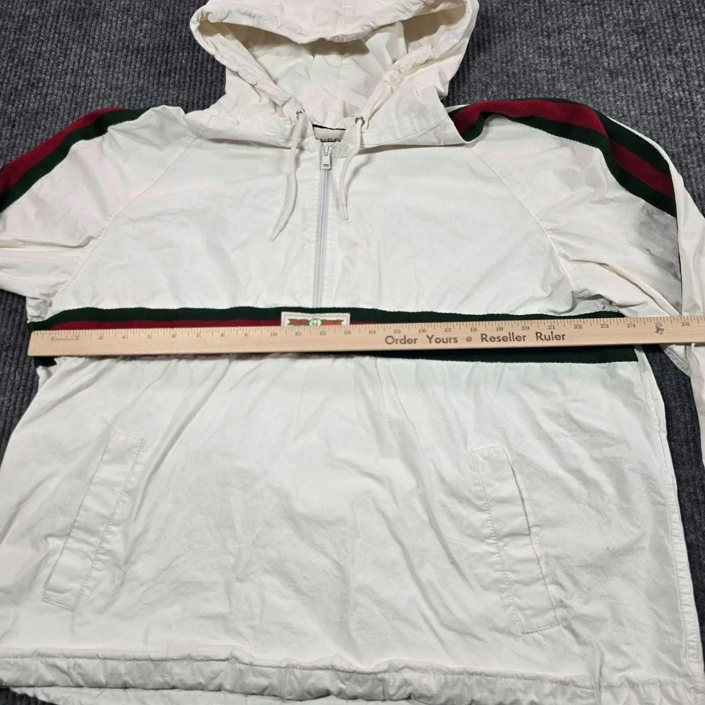 Gucci Jacket Mens IT 50 White Hooded Retro Canvas Stripe Logo Windbreaker Italy